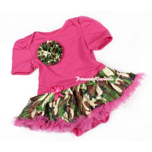 Hot Pink Baby Jumpsuit Hot Pink Camouflage Pettiskirt with One Camouflage Rose JS1391 