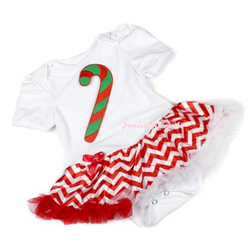Xmas White Baby Bodysuit Jumpsuit Red White Wave Pettiskirt with Christmas Stick Print JS1396 