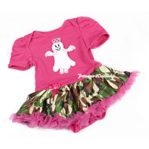 Halloween Hot Pink Baby Bodysuit Jumpsuit Hot Pink Camouflage Pettiskirt with Princess Ghost Print JS1416 