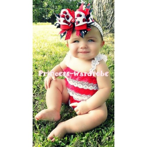 Red White Lace Ruffles Petti Rompers with White Straps LR24 