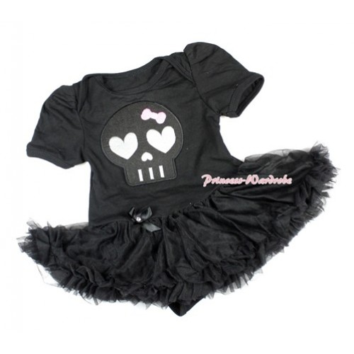 Halloween Black Baby Bodysuit Jumpsuit Black Pettiskirt with Black Skeleton Print JS1427 