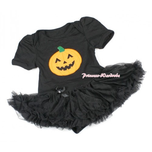 Halloween Black Baby Bodysuit Jumpsuit Black Pettiskirt with Pumpkin Print JS1428 