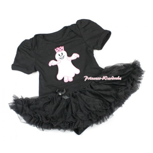 Halloween Black Baby Bodysuit Jumpsuit Black Pettiskirt with Princess Ghost Print JS1430 