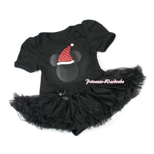 Xmas Black Baby Bodysuit Jumpsuit Black Pettiskirt with Christmas Minnie Print JS1437 
