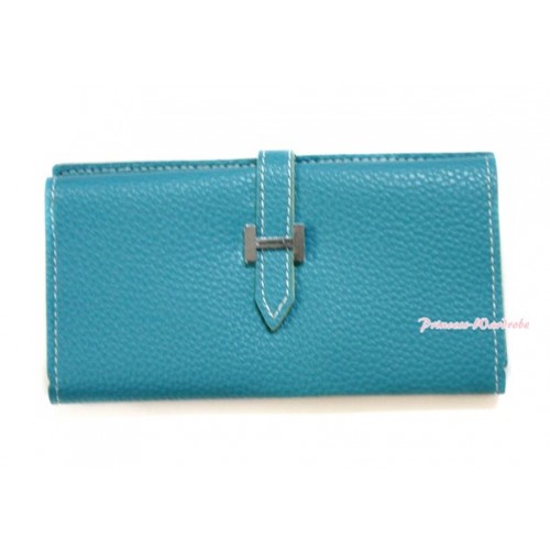 Aqua Blue Leather Adult Women Long Clutch Purse Zipper Wallet CB98 