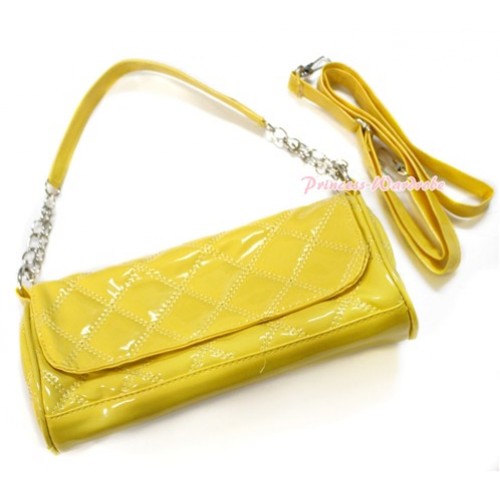 Yellow Long Diamond Checked Adult Girl Women Shoulder Handbag Purse With Strap CB102 