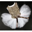 Leopard Sleeveless Pure White Gauze Skirt With Brown Rhinestone Bow Pet Dress DC020 