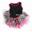 Black Sleeveless Hot Pink Leopard Gauze Skirt With Hot Pink Rhinestone Bow Pet Dress DC029 