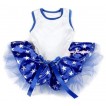 Royal Blue White Sleeveless American Stars Gauze Skirt With Royal Blue Rhinestone Bow Pet Dress DC033 