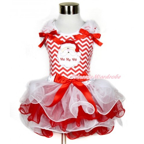 Xmas Red White Wave Tank Top With White Ruffles & Red Bow & Santa Claus Print With Red Bow White Red Petal Pettiskirt MH108 
