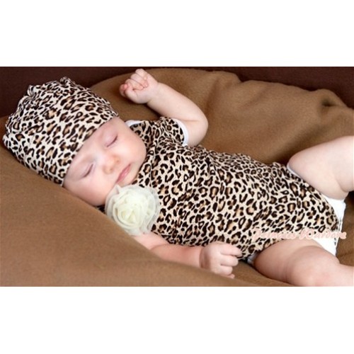 Leopard Print Baby Jumpsuit with Cap Set TH163 