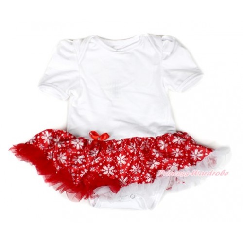 Xmas White Baby Bodysuit Jumpsuit Red Snowflakes Pettiskirt JS1520 