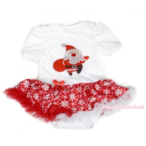 Xmas White Baby Bodysuit Jumpsuit Red Snowflakes Pettiskirt with Gift Bag Santa Claus Print JS1523 
