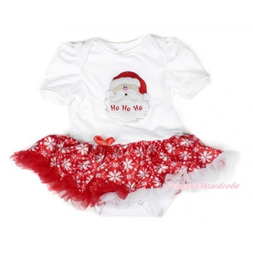 Xmas White Baby Bodysuit Jumpsuit Red Snowflakes Pettiskirt with Santa Claus Print JS1524 