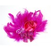 Hot Pink Posh Crystal Satin Rose Sparkle Bow Feather Hair Clip H731 