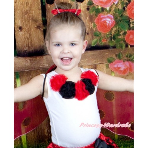 Halloween White Tank Tops with Red Black Rosettes TB489 