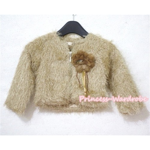 Khaki Hairy Fur with Flower Jacket PD017 