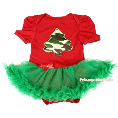 Xmas Red Baby Jumpsuit Kelly Green Pettiskirt with Camouflage Christmas Tree Print JS1554 