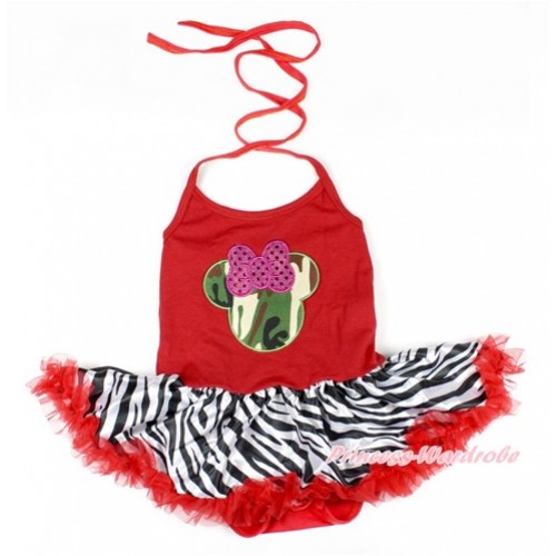 Xmas Red Baby Bodysuit Halter Jumpsuit Red Zebra Pettiskirt With Sparkle Hot Pink Camouflage Minnie Print JS1622 