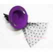 Black Feather and Polka Dots net Dark Purple Hat Clip with Dark Purple Rose H147 