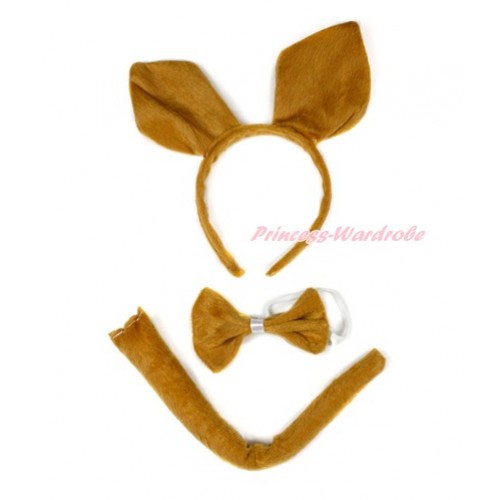 Brown Kangaroo 3 Piece Set in Ear Headband, Tie, Tail PC049 