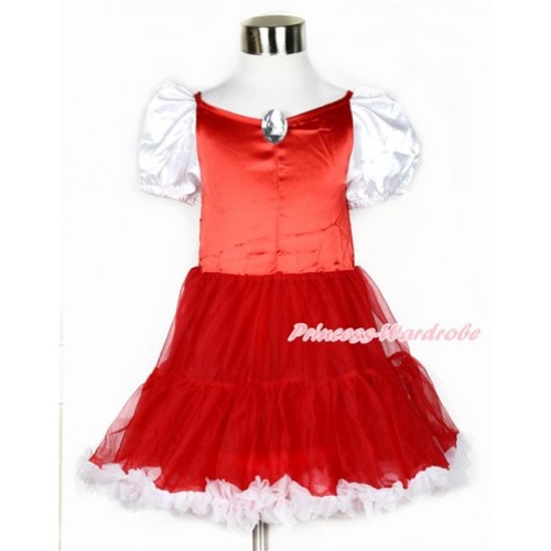Xmas Hot Red White Bubble Sleeves Princess Dress Party Costume With Crystal C190 