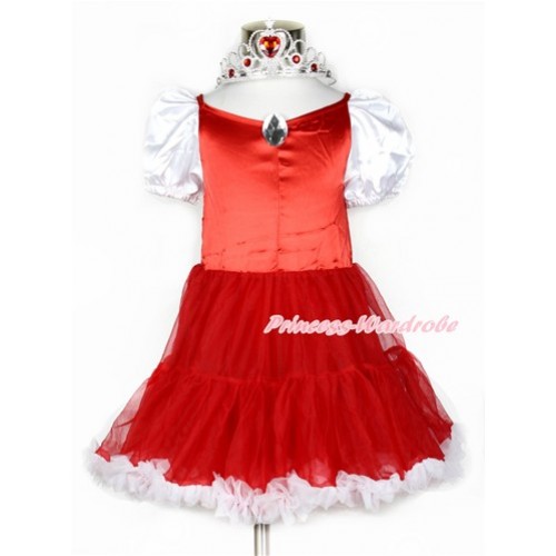 Xmas Hot Red White Bubble Sleeves Princess Dress Party Costume With Crystal With Red Princess Crown C191 