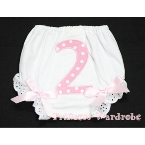 2nd Light Pink Polka Dots Birthday Number Panties Bloomers with Light Pink Bow BC61 