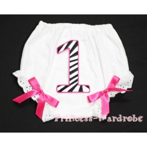1st Hot Pink Zebra Birthday Number Panties Bloomers with Hot Pink Bow BC68 