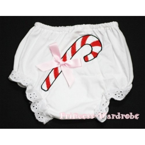 White Bloomers & Christmas Stick Print & Light Pink Bow BC76 