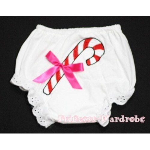 White Bloomers & Christmas Stick Print & Hot Pink Bow BC77 