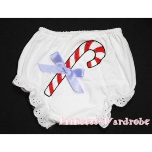 White Bloomers & Christmas Stick Print & Lavender Bow BC78 
