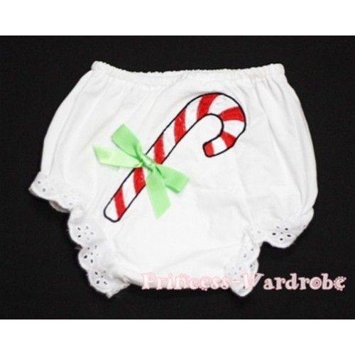 White Bloomers & Christmas Stick Print & Lime Green Bow BC79 