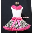 White Tank Tops with Hot Pink Rosettes & Hot Pink Damask Pettiskirt MG084 