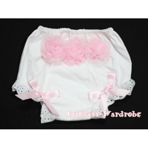 White Panties Bloomers with 3 Light Pink Roses at the top BC94 