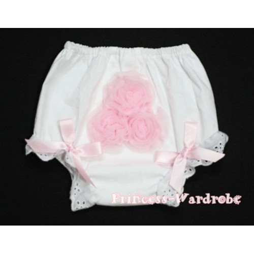 White Panties Bloomers with 3 Light Pink Roses in the middle BC96 