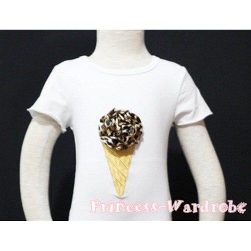 Leopard Ice Cream White Short Sleeves Top T85 