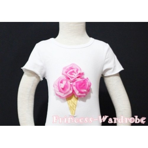 Hot Pink White Mixed Ice Cream White Short Sleeves Top T88 