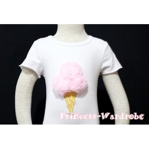Light Pink White Mixed Ice Cream White Short Sleeves Top T89 