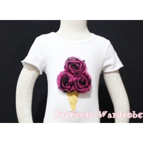 Black Hot Pink Mixed Ice Cream White Short Sleeves Top T90 