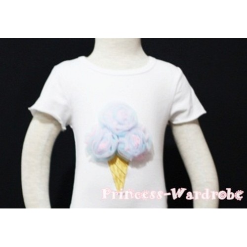 Light Blue Light Pink Mixed Ice Cream White Short Sleeves Top T92 