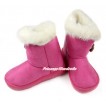 Hot Pink White Fur Button Mid Calf Warm Children Boot SB34 
