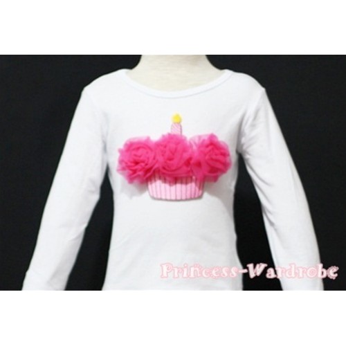 Hot Pink Birthday Cake White Long Sleeves Top T108 