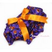 Halloween Dark Purple Pumpkin Satin Layer Panties Bloomers With Orange Big Bow BC165 