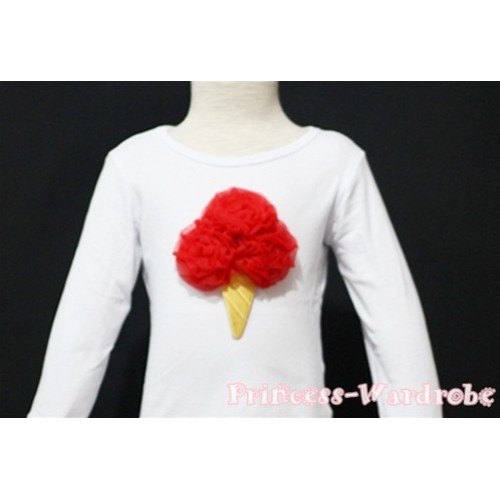 Red Ice Cream White Long Sleeves Top T116 