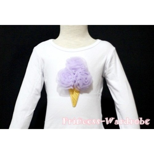 Light Purple Ice Cream White Long Sleeves Top T123 