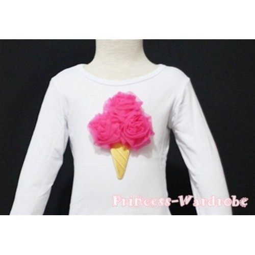 Hot Pink Ice Cream White Long Sleeves Top T129 