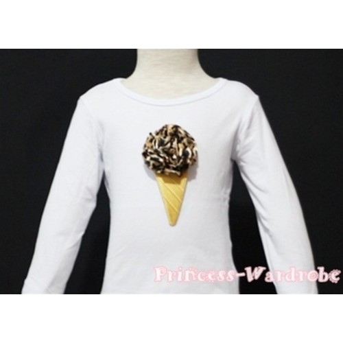 Leopard Ice Cream White Long Sleeves Top T132 