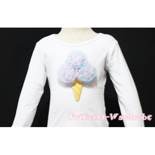 Light Blue Light Pink Mixed Ice Cream White Long Sleeves Top T133 
