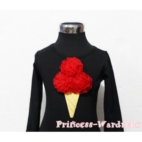 Red Ice Cream Black Long Sleeves Top T181 